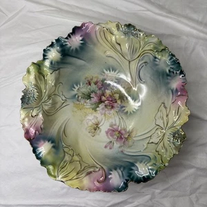 Vintage unmarkiert R S Preußen Porzellan 3D Schale Blumen 10" breit CHIP - Bild 1 von 8