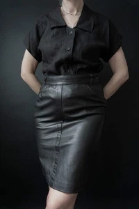 80s Highwaist Lederrock Schwarz, XS–S - Picture 1 of 4