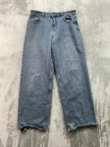 VTG Motel Rocks Baggy Wide Leg High Rise Distress Jean Women XL W32 Blue Grunge - Picture 1 of 13