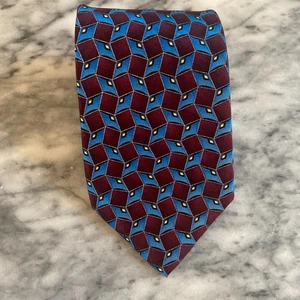 Jos. A. Banks Executive Collection Maroon Blue Geometric Handmade Silk Tie J185 - Picture 1 of 6