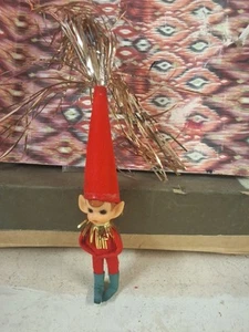 NAPCO Ornament ELF Christmas Cone Hat Shelf Sitter Knee Hugger 7" Red Vintage - Picture 1 of 5