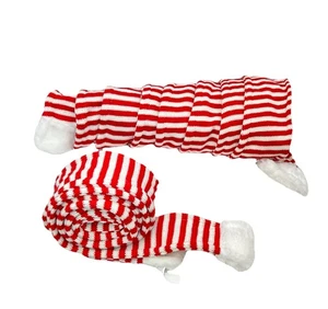 Pair 8’ Fur-Trimmed Red & White-Striped Wired Christmas Knitted Scarf Garlands 2 - Picture 1 of 16