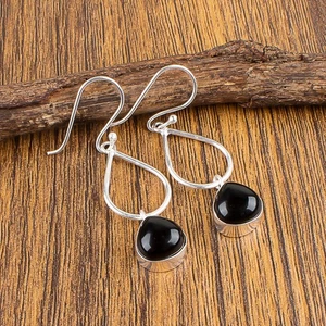 Gift For Her 925 Silver Natural Green Onyx Cabchon Gemstone Drop/Dangle - Picture 1 of 4