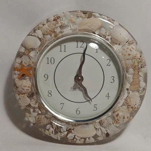 First Time Wall Clock Seashell Acrylic Lucite Ocean Beach Coastal Tested Works  - Picture 1 of 9