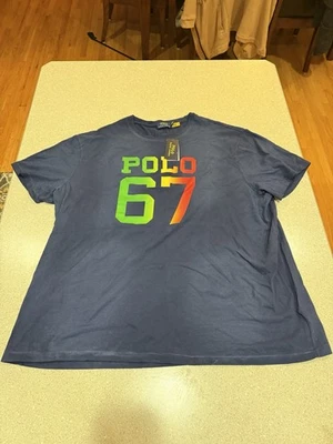 3XB POLO RALPH LAUREN BIG & TALL DISSTRESSED￼ NAVY GRAPHIC COTTON CREW T-SHIRT - Image 1 of 4