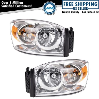 Комплект фар в сборе подходит для Dodge Ram 1500 2007-2009 Ram 2500 Ram 3500 2007-2008 годов выпуска - Изображение 1 из 4