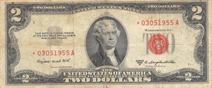 USA $2 Series of 1953 B Block * - A * Star Note * Circulated Banknote ESU - Picture 1 of 2