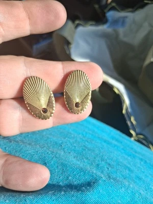 Vintage Shields Signed Gold Tone Cuff Links with Brown Rhinestones Pair - Image 1 of 4