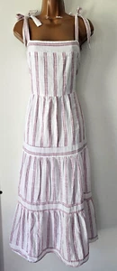 Primark Cotton Gauze Tiered Striped White Dress Cottagecore Romantic. Size 10 - Picture 1 of 11