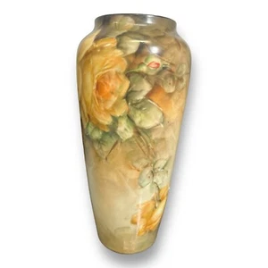 Antique J&C Bavaria Hand-Painted Yellow Rose 10” Porcelain Vase - Picture 1 of 11