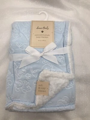 Manta de felpa de seguridad azul con estampado de pata de perro cachorro en relieve Lovey Sherpa NUEVA Foto 1 de 4