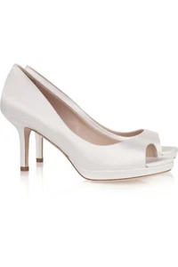 MIU MIU ICONIC WHITE SATIN PEEP TOE PLATFORM WEDDING PUMPS EU 41 I LOVE SHOES - Picture 1 of 11