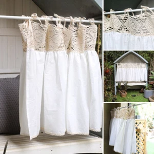 White Crochet Half Curtain Cafe Kitchen Short Curtain Window Drape Door Valance - Picture 1 of 17