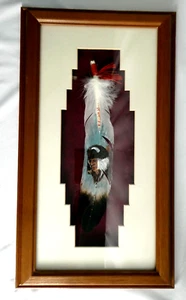 Shadow Box Framed Handpainted Prayer Feather New Mexico Artist Laverne Elliott - Picture 1 of 9