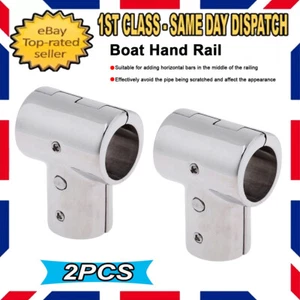 2Pcs Stainless Steel Boat Marine Handrail 90° T/Tee Fitting Rail Connector-25mm - Picture 1 of 12