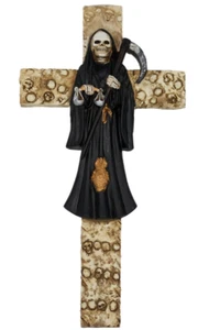 Vestido Negro 12" Santa Muerte en Crucifijo Pared Crucifijo Santa Muerte Parca - Imagen 1 de 4