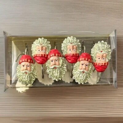 12 Ganchos de Ducha Cara de Papá Noel Resina Rojo Navidad Vacaciones Baño Popular NY Baño De Colección Foto 1 de 4