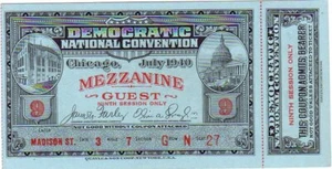 1940 Democratic Convention 9th Session Guest Ticket With Stub - Bild 1 von 2