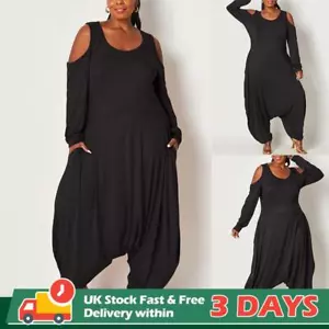Women Ladies Long Sleeve Harem Draped Jumpsuit Playsuit Baggy Lagenlook Romper - Picture 1 of 12
