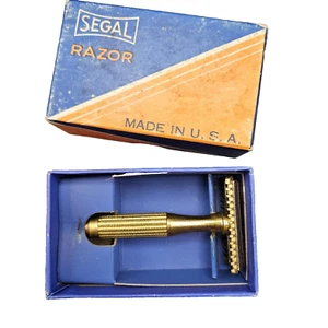 Segal Double Edge Safety Razor 3.25" Gold Tone NOS 1930s USA Made w/ Box Vintage - Picture 1 of 7