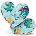 2 X Heart Stickers 7.5 Cm - Pirate Crocodile Octopus Shark  #3570