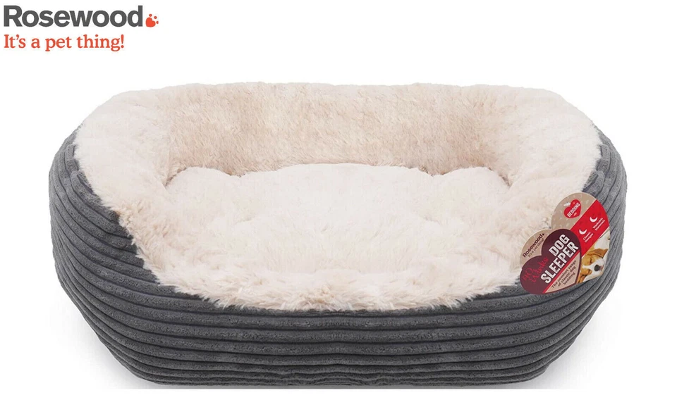 * Rosewood 40 Winks Oval Sleeper Jumbo Cord/plush Grey 24'' Dog Bed Pet 49 15