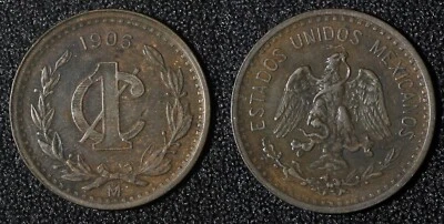 Mexico ESTADOS UNIDOS MEXICANOS Bronze 1906 1 Centavo Wide date KM# 415 (876) - Image 1 of 3