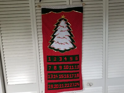 Christmas Fabric Advent Calendar with Bells On The Tree & Pockets 36" x 16" - Image 1 of 4