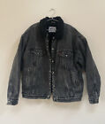 SELTENE VINTAGE 80er 90er Jahre Levis schwarz Sherpa Denim Jacke Typ 3 Distressed hergestellt in den USA XL