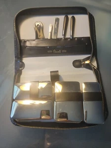 VTG Grants Men's Travel Grooming Kit Leather zipper case silver acc. Germany - Picture 1 of 11