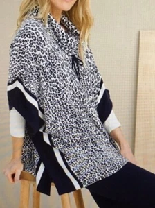 Chico’s Cashmere Blend Poncho Cowl Neck Leopard Print Sweater Cape Size LG/XL - Picture 1 of 12