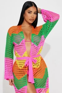 pink multicolor long cardigan and kimono - Picture 1 of 21