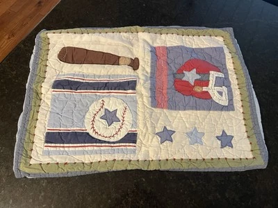 Pottery Barn Kids Sports Themed Quilted Sham~Baseball~Football~ Vintage Look - Image 1 of 4