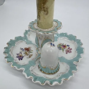 KPM Berlin Weichmalerei Floral Candle Stick Holder & Porcelain Snuffer - Picture 1 of 17