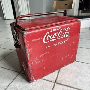Vintage Coca Cola Metal Cavalier Cooler with Lid Bottle Opener 1950s Antique Red - Picture 1 of 8