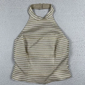 Cache Shirt Womens 10 Beige Gold Choker Neck Halter Top Metallic Romantic - Picture 1 of 10