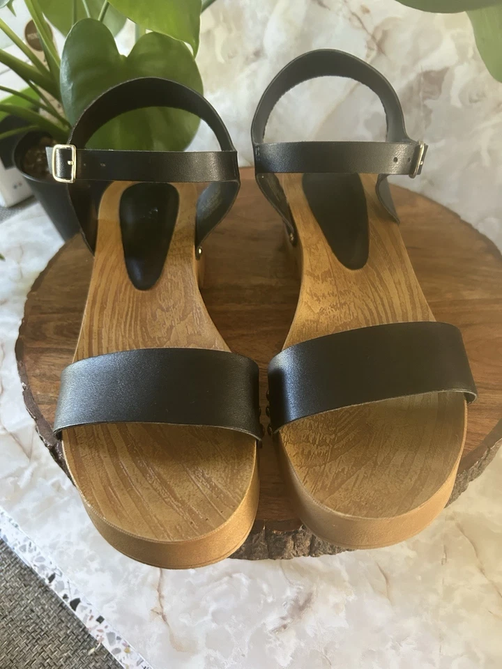 Sandalias negras con suela de madera de diseño ASOS talla 9 - Imagen 1 de 4