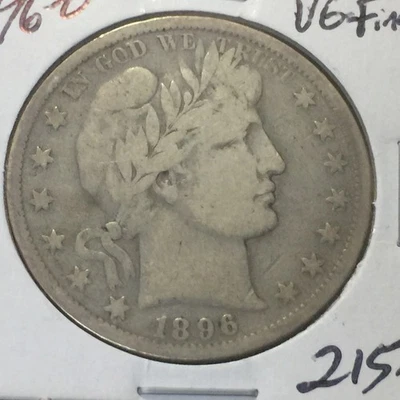 1896-O   VG-Fine   Barber Half Dollar   LITY and top of BER    Nice Wreath - Image 1 of 2