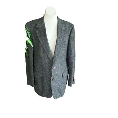 Blazer de hombre vintage Bill Blass 100 % pelo camel gris marrón espiga 44 - 46R Foto 1 de 4