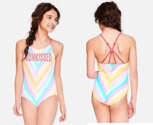 Costume da bagno Justice pezzo unico per bambina costume da bagno a righe baciato dal sole taglia 6, 7 nuovo - Foto 1 di 5