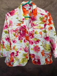 Tan Jay Petites Jean Jacket Style Stretch 3/4 Sleeve Floral Size 8 - Bild 1 von 7
