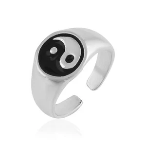 Adjustable Finger Ring Tai Chi Yin Yang Spinner Taoism Symbol Signet Band Unisex - Picture 1 of 3