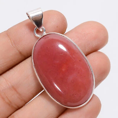 Pingente feito à mão de pedra preciosa rodonita natural prata 925 1,7" ARP-4246 - Imagem 1 de 3
