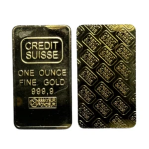 Replica One Ounce 999 Gold Plated Swiss Gold Bar Commemorative Coin - Picture 1 of 8