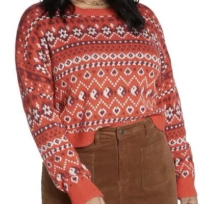 Nuevo sin etiquetas Suéter Recortado BP Cuello Redondo Pullover Rojo Yin Yang Hearts Fair Isle Para Mujer Foto 1 de 4