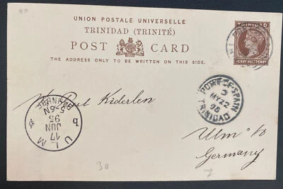 1895 Porto Espanha Trinidad papelaria postal capa para a Alemanha - Imagem 1 de 2