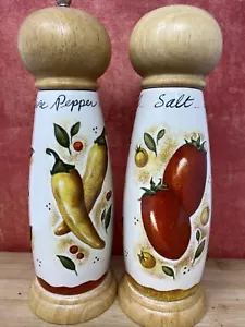 Keramik Holz Salzstreuer & Pfeffermühle/Mühle 8,5", Tomate Chili Pfeffer Französisch - Bild 1 von 6