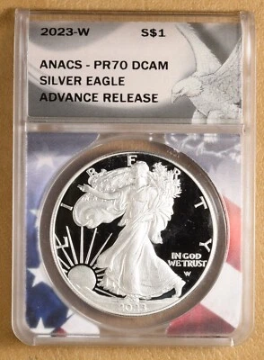 2023 W Proof American Eagle Silver Dollar ANACS PR70DCAM - Image 1 of 2