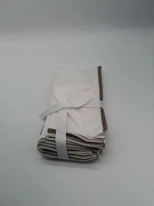 Navy Velvet Edge White Napkins by Kensington 100% Cotton  18" x 18" NEW Set Of 4 - Picture 1 of 2