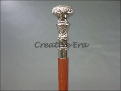 Solid walking cane stick brass handle wooden shaft silver elizabeth style casual - Image 1 of 4